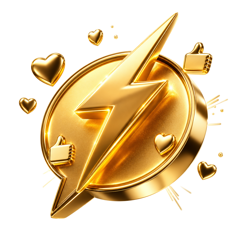Gold speech bubble with lightning illustration