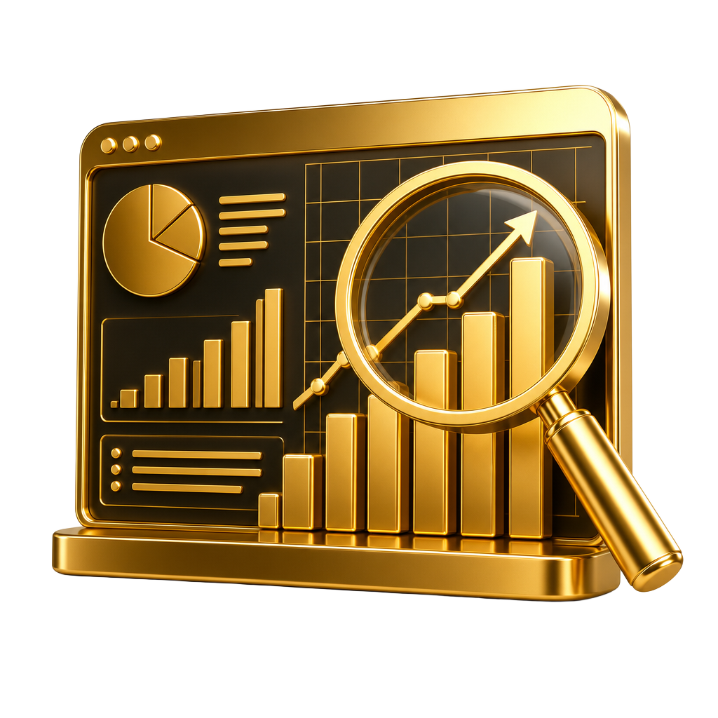 Gold chart with magnifier illustration
